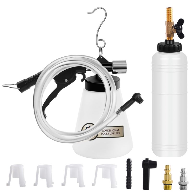 JIFETOR Pneumatic Vacuum Brake and Clutch Fluid Bleeder Tool Kit, Car Truck Motorcycle Brake Oil Change Set with Extractor and Refill Bottle, 4 Master Cylinder Adapters, 2 Air Quick Plugs - Image 1
